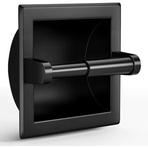 Recessed Toilet Paper Holder,Stainless Steel Square Wall Mounted Toilet Tissue Roll Holder,Toilet Paper Holder Insert for Bathroom Accessories,Matte Black