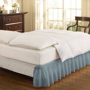 Easy Fit Solid Elastic Wrap Around Bed Skirt, Easy On/Off Dust Ruffle (18 Inch Drop), Twin/Full, Dusty Blue