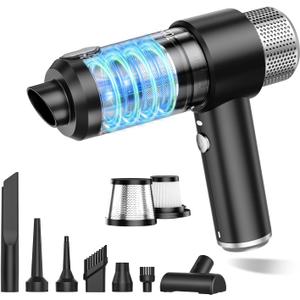 JONYJ Handheld Car Vacuum Cleaner, 16000PA Hand Held Vacuum Portable Cordless, 2 in 1 Air Duster and Vacuum Cleaner with LED Light, Multi-Nozzles, 120W High Power Mini Vacuum for Home, Pet, Office (Black & Silver)