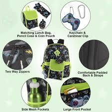 6 in 1 Backpack with Matching Lunch Bag, Pencil Case, Water Bottle, Keychain & Accessories 