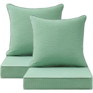 Outdoor Deep Seat & Back Cushion Set (2-Pack), 24 x 24 Inch Water Repellent and Fade Resistant Patio Furniture with Removable Cover for Outside Sofa Couch, Ash Pinstripe Weave