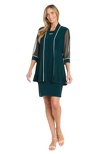 R&M Richards Women's 2-Piece Knee-Length Dress Set W/Sheer 3/4 Sleeve Embellished Jacket - Formal Cocktail Party Outfit Hunter 30W