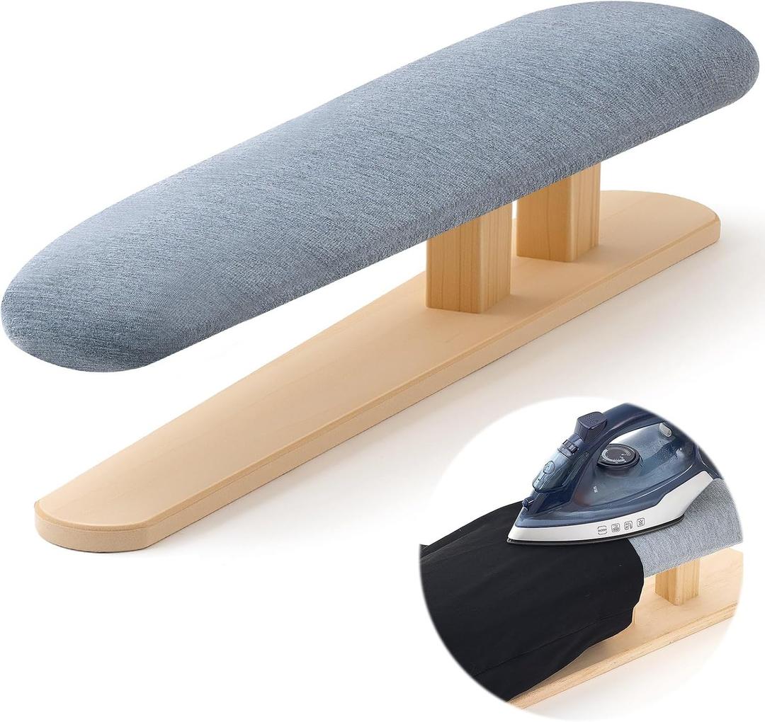 DoubleFill Padded Sleeve Ironing Board 57x13cm Tabletop Sleeves & Chest Tailor Ironing Board with Long Wooden Base for Tailor Dress Forms Household, Laundry Rooms, Travel Use, Gray