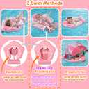 Mambobaby Float Add Tail No Flip Over Non-Inflatable Baby Swim Float Pearl Foam Solid Water Floats Smart Swim Trainer Infant Pool Float Swim Ring with Sun Canopy