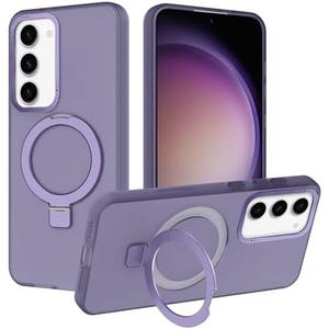 ZIYE Magnetic for Samsung Galaxy S23 Case with Stand[Compatible with MagSafe]，Shockproof Magnetic Kickstand Slim Translucent Cover for Samsung Galaxy S23 Case with Ring Stand,Purple