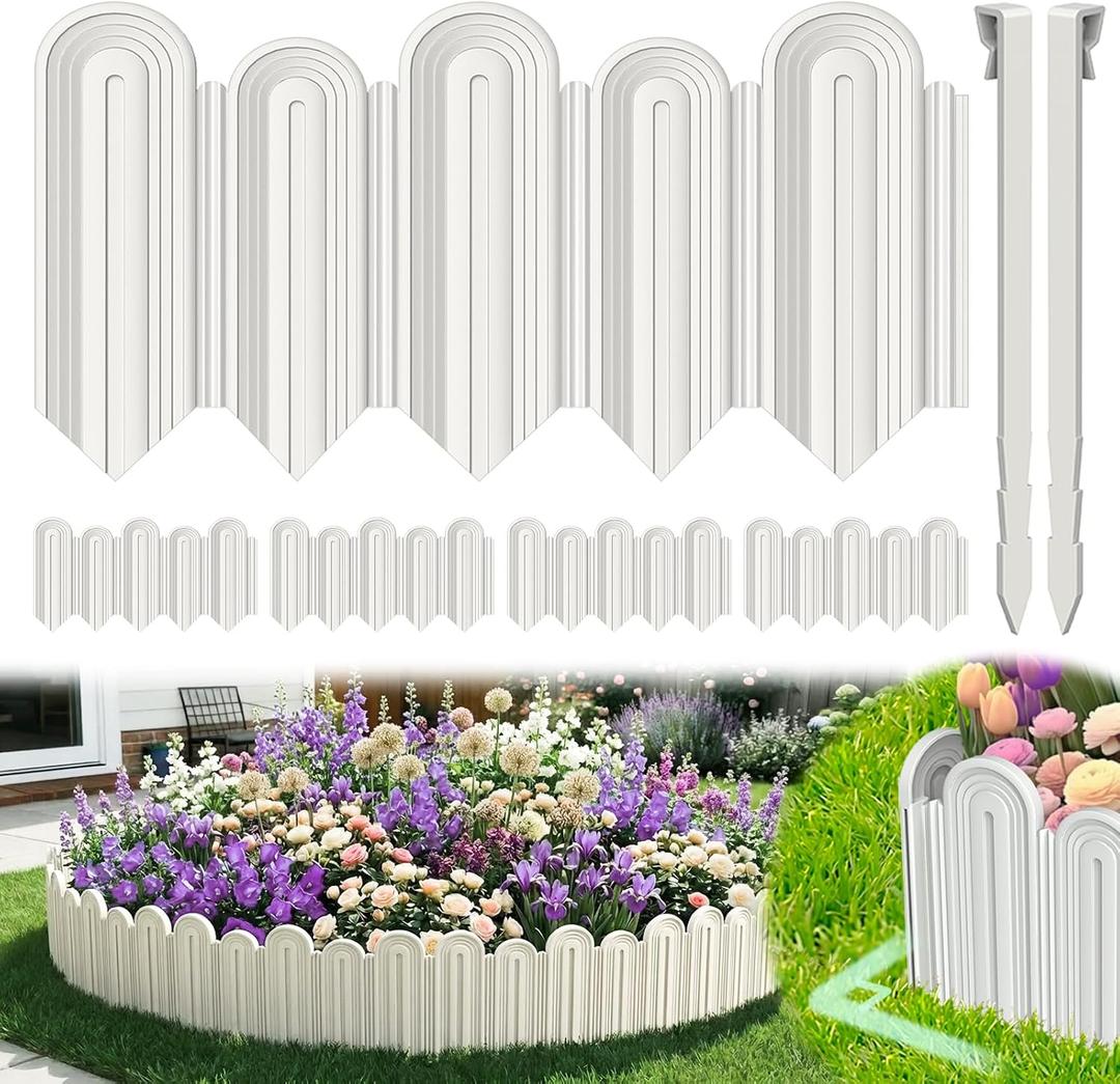 Vashly 30ft Landscape Edging No-Dig, 5.9 Inch Tall Garden Border, Flexible with 30 Stakes, 30 Pack for Flower Beds Lawn Yard Pathway(30, White)