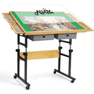 ALL4JIG 1500 Piece Adjustable Jigsaw Puzzle Table for Adults, 35.4"x26.4" Multi-Functional Puzzle Board with 4+2 Drawers & Protective Cover, 45-Degree Any-Angle Tilt for Work, Exercise & Leisure (Green)