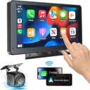 Portable Wireless with Apple CarPlay and Android Auto Screen for Car, 7" HD Touch Screen Car Stereo with Mirror Link, Bluetooth 5.2, Backup Camera, AUX,FM Transmitter for All Vehicle