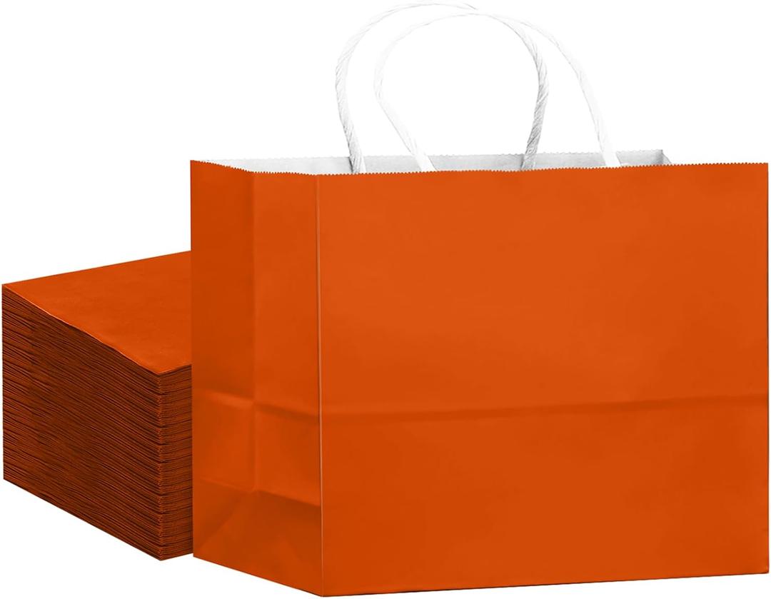 qiqee 24PCS Large Gift Bag with Handles Bulk 13"x4.5"x10" Gift Bags Orange Bags Multiple Uses (32x11x25cm,Wide Large)