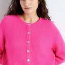 Women Chunky Knit Cardigan Y2k Long Latern Sleeve Crew Neck Button Up Open Front Cable Knitted Short Sweater Jackets L