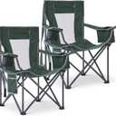 2 Pack Oversized Camping Chair, Folding Outdoor Chair Support 400 Lb, Green | Lightweight Lawn Chairs with Cup Holders, Side Pocket & Cooler Bag, Portable Camp Chair for Outside, Tailgating, Sports, Twin Pack