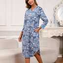 PNAEONG Nightgowns for Women Soft Cotton Long Sleeve Night Gowns Adult Sleepwear V Neck Nightshirt Comfy Sleepshirts (Blue, L)