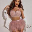 Avidlove Lace Garter Lingerie for Women Mesh Mini Skirt Nightwear Babydoll Bodysuit (Pink)