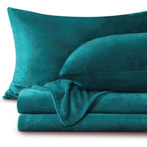 BEDELITE Flannel Sheets Queen Size Teal - Super Soft Fleece Sheets Set Fluffy Extra Plush, 4 Piece(Include Fitted Sheet, Flat Sheet, 2 Pillowcases)