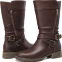 DECARSDZ Women's Mid-Calf Boots Fall Low Heel Fashion Ladies Combat Motorcycle Boots (8, Brown)