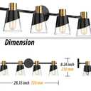 URSOLA Bathroom Light Fixtures, 4 Lights Bathroom Lighting Fixtures Over Mirror, 28.34 inch Black and Gold Design with Bevelled Edge and Clear Glass Shade Wall Lamp