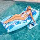 SLOOSH Inflatable Pool Floats Adult - Extreme Comfort Pool Lounge Chair with Detachable Cup Holder, Heavy Duty Lounger Floating Recliner Blow Up Floaties Water Floaty Lake Beach Tanning Float (Blue)