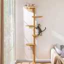 5-Tier Tall Cat Tree for Kittens, Floor to Ceiling Wall Mounted Cat Wall Shelves with Brown Plush Pads, Adjustable Wild Simulation Cat Tower for Climbing, Scratching & Lookout (83Inch)