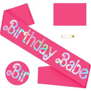 Birthday Babe Sash with Iridescent Foil, Hot Pink Birthday Sash for Girls, Women. Happy Bday Sash for Official Teenager Sweet 16, 21st 30th 40th 50th or Any Other Bday Party