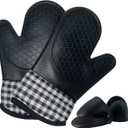 4pcs Set Oven Gloves and Pot Holder Set, Heat-Resistant 500 Degree, with Mini Oven Gloves and Insulation Clips, Non-Slip Food-Grade Long Oven Gloves, for Kitchen Baking