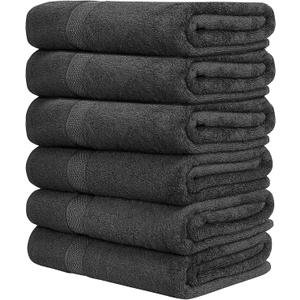 6 x QUBA LINEN Hotel & Spa 100% Cotton Bath Towels Pack of 6, Ultra Soft, Quick Dry, Lightweight, Highly Absorbent, Perfect for Face, Hands, Spa, Gym, Hotel, Resort & Daily Use - Grey (24" x 48")