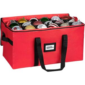 Christmas Ornament Storage Container,Box Stores Up to 54, Adjustable Dividers, Large Organizer Bin to Protect and Store Holiday Dcor (Red)