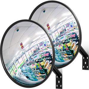 Maitys 2 Pcs Convex Mirror Acrylic Safety Security Traffic Corner Mirrors Adjustable Wide Angle View with Fixing Bracket for Indoor Outdoor Garage School Classroom Warehouse(24 Inch)