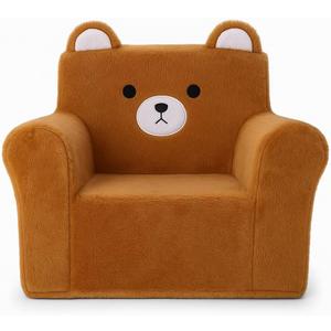 Cute Animal Toddler Foam Chair, Soft Faux Rabbit Fur, Comfy Toddler Lounge Chair and Couch with Arms, Removable Washable Cover, Kids Reading, Relaxing, for Playroom, Bedroom, Ages 1-3, Bear