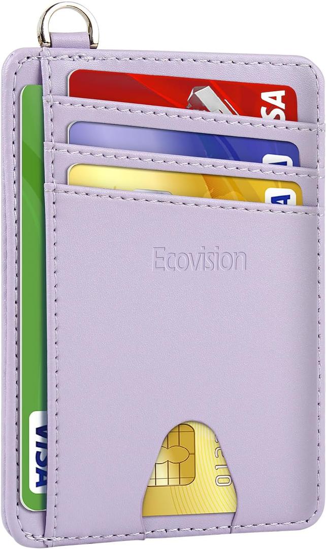 Slim Minimalist Front Pocket Wallet, RFID Blocking Credit Card Holder Wallet with Detachable D-Shackle for Men Women, Purple