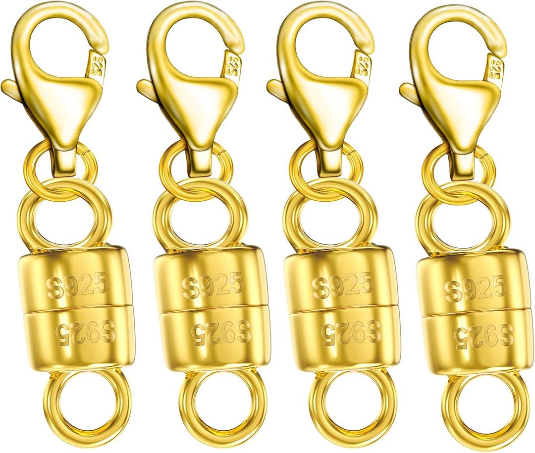 Dailyacc 925 Silver Lobster Magnetic Necklace Clasps and Closures Safety Sterling Silver with 14K Gold Jewelry Converters for Bracelets Chain Extender
