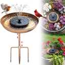 Metal Bird Bath for Outside Planter with Solar Fountain, Vintage Freestanding Birdbaths & Birdfeeder Adjustable Height with 2 Stakes, Antique Bronze Garden Patio Balcony Backyard Decor