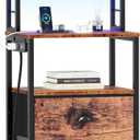 Furologee 40'' Tall Nightstand with Charging Station, Bedside Table with LED Lights, End Table with 2 Drawers and Storage Shelves, Night Stand with Pegboard for Bedroom, Rustic Brown