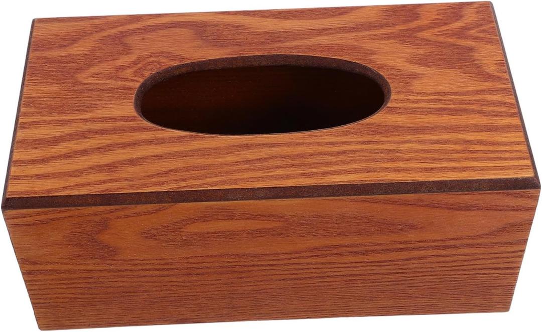Wooden Tissue Box Cover for Living Room Vintage Design Rectangular Napkin Holder Natural Tissue Case for Home Office Bathroom (Light Brown)