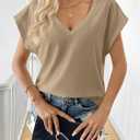 Tankaneo Womens Cropped Deep V Neck T Shirts Summer Casual Short Cap Sleeve Tops Loose Fit Basic Tee (S)