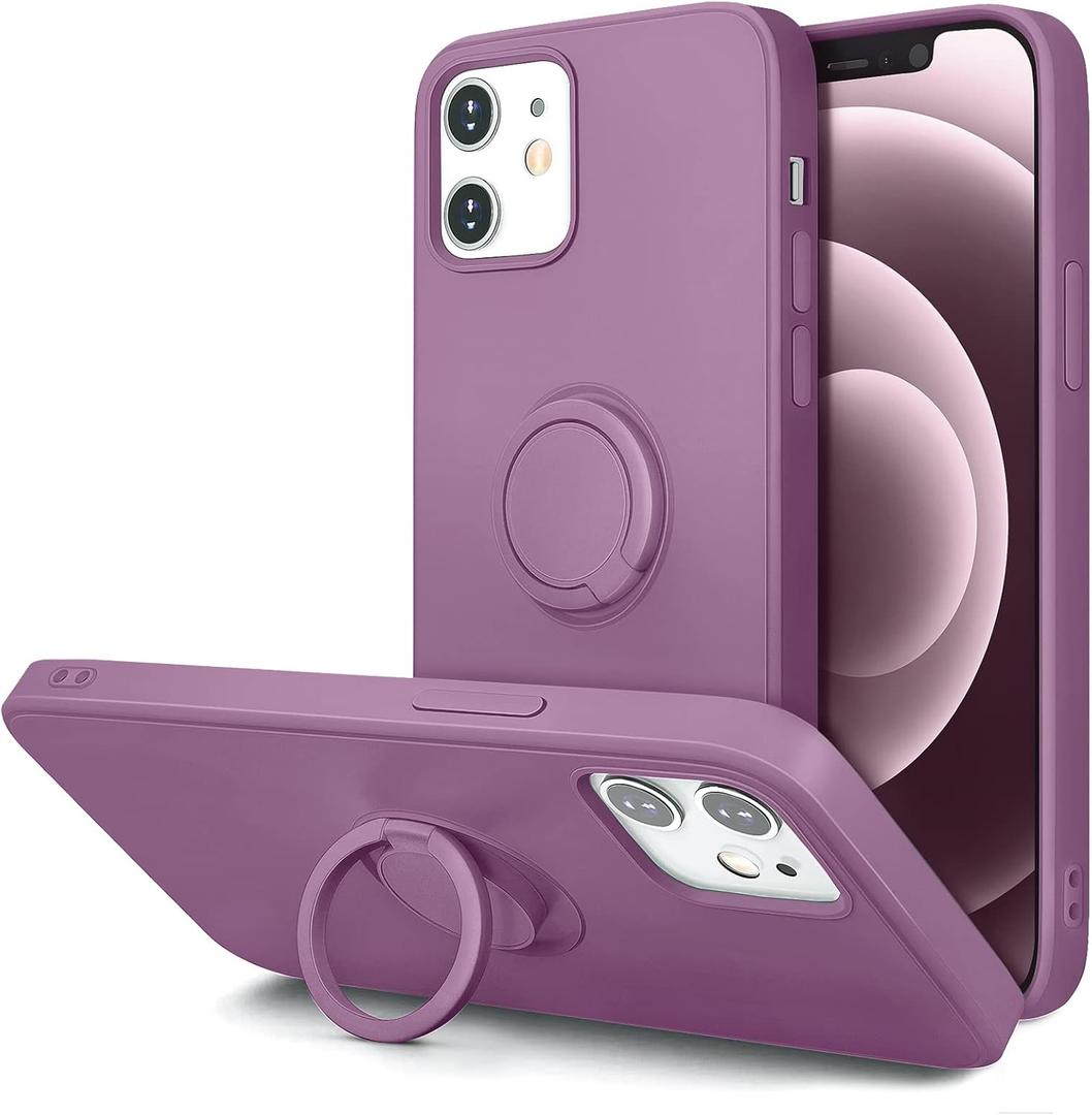 Hython Case for iPhone 12 Case & iPhone 12 Pro Case with Ring Stand, 360 Rotatable Ring Holder Magnetic Kickstand, Shockproof Rubber Protective Phone Case Cover with Microfiber Lining, Lilac Purple