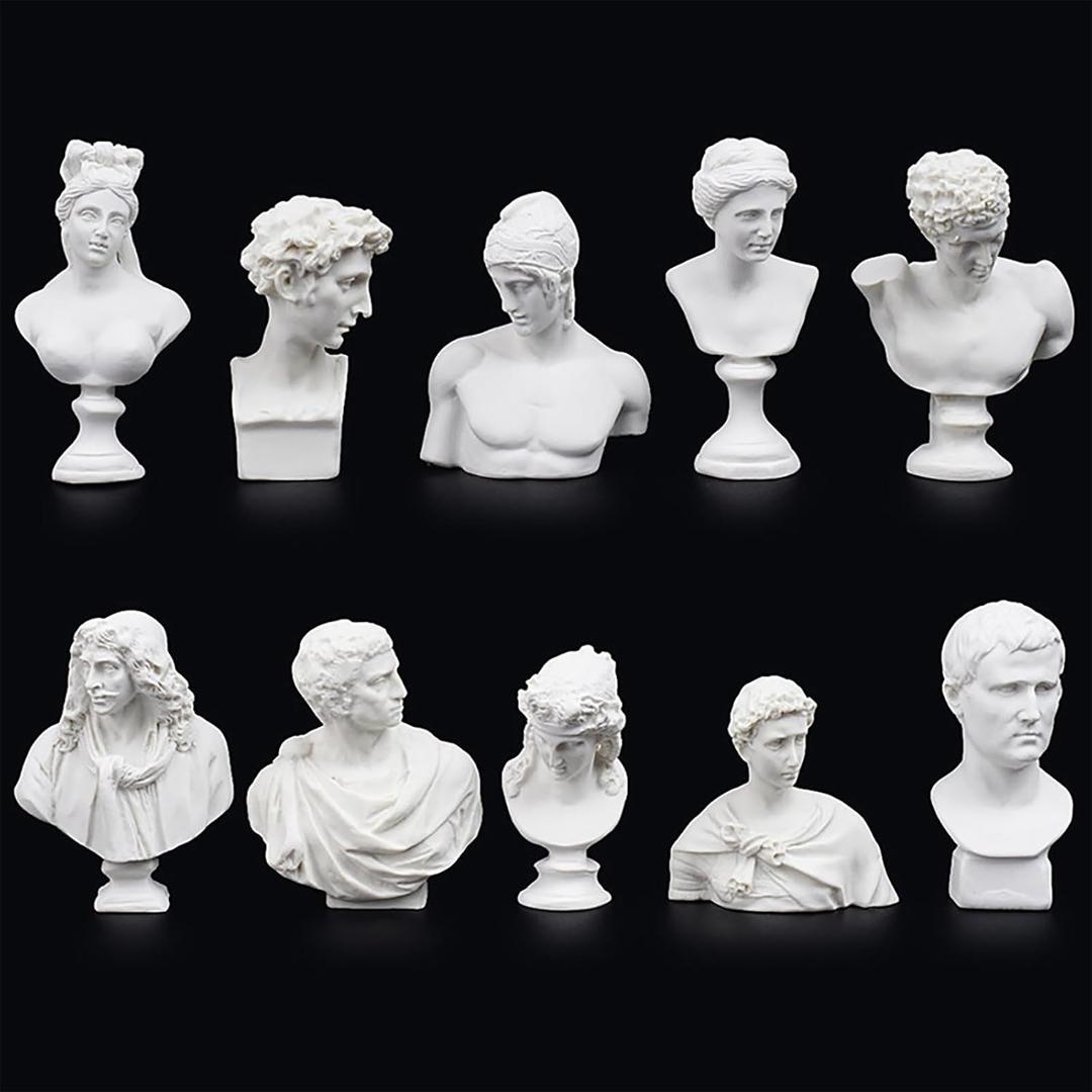 Greek Roma Bust Figurine God Statue Renaissance Sculpture Mythology Decor Art Sketch Decoration Ornament (Set B)