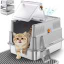 URPOWER Stainless Steel Cat Litter Box with Lid 180° Flip-Top Enclosed Kitty Litter Box Non-Sticky Metal Pan with High Sided & Scoop for Kitten, Small Cats, Odor Free, Anti-Leakage, Easy Cleaning