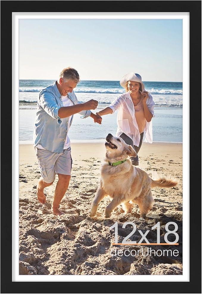 decorUhome 12x18 Picture Frame, Fits 11x17 Photos with Mat, M01BK | Black Engineered Wood 12x18 Poster Frame with High Definition Plexiglass Cover for Wall Mounting, 1 Pack