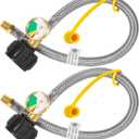 18 Inch RV Propane Hose with Gauge - Camper Tank Hose Replacement Stainless Steel Braided, Rv lp Gas Hoses Connector for Standard Two-Stage Regulator - 1/ 4 Male NPT x QCC1, 350 PSI (2 Pack)