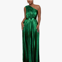 AOMEI Women's Luxury Metallic One Shoulder Sleeveless Elegant Pleated Long Dress, 3XL