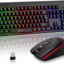 Wireless Gaming Keyboard and Mouse Combo- BlueFinger RGB Backlit Rechargeable 3200mAh Battery Keyboard, Ergonomic Gaming Mouse for Xbox PS4 PS5 PC Laptop
