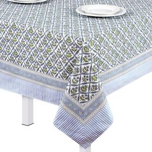 60'' x 90'' Cotton Tablecloth Handmade Cotton Floral Tablecloth Washable Print Rectangle Table Cover with Dust Proof Wrinkle Resistant for Kitchen Dining Party Buffet(Blue,Light Steel)