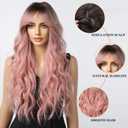 Esmee Long Wavy Pale Pink Wigs for Women Natuaral Synthetic Hair Heat Resistant Ombre Wig for Daily Party Cosplay Use