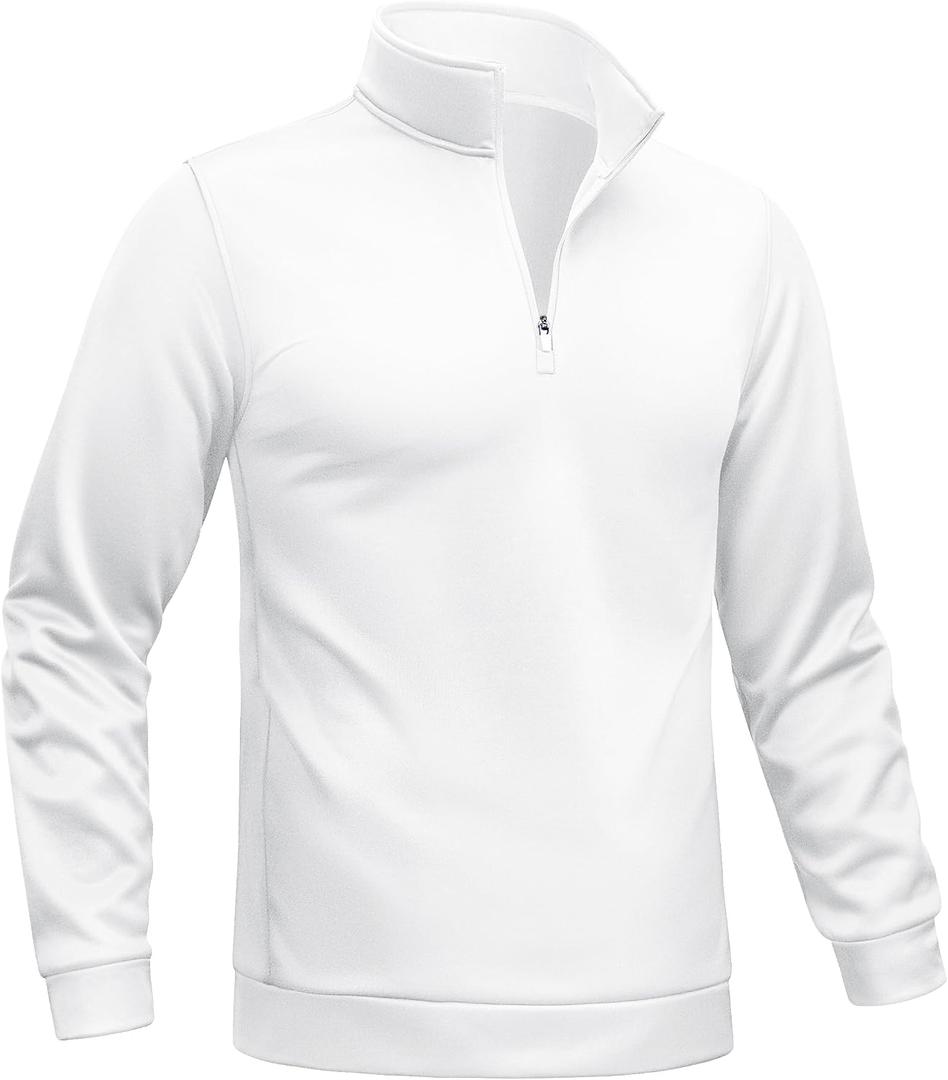 TACVASEN Men's Quarter Zip Pullover Sweatshirts Lightweight Fleece Lined Thermal Sweatshirts 1/4 Zip Golf Sweaters (White, XXL)