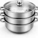 AuFranc 5 Quart Steamer for Cooking - Stainless Steel Steam Pot with Steamer Basket, Multipurpose Cooking Stock Pot with Tempered Glass Lid, Non-Toxic Cookware for Slow Cooking and Steaming (Silver)