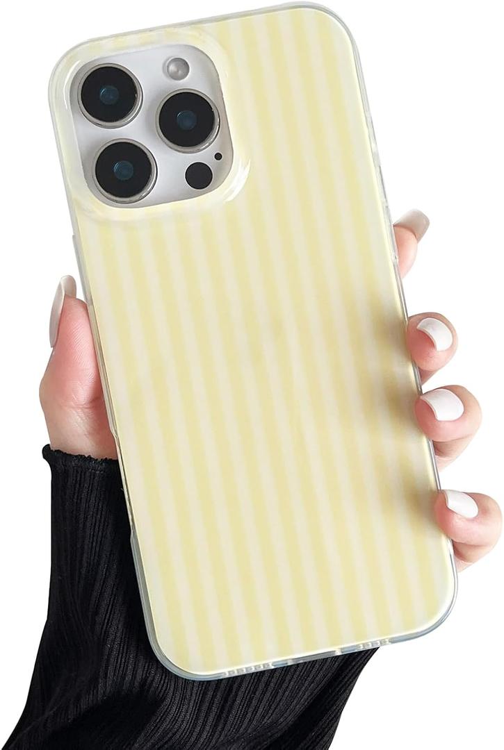 Compatible with iPhone 15 Pro Max Case, Fashion Cute Striped Aesthetic Design for Women, Soft TPU Shockproof Phone Case for iPhone 15 Pro Max 6.7 inch, Yellow
