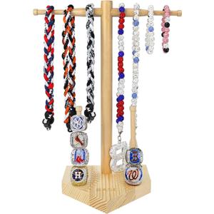 Wooden Baseball or Softball Drip Necklace Organizer Holder, Championship Ring Display Holder, Softball Ring Holder, Sports Ring Holder, Drip Necklace Holder Baseball Display Gift (Natural)