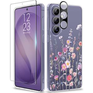 GVIEWIN for Samsung Galaxy S26 Case, Clear Floral Slim Shockproof Protective Women Phone Case, Non-Yellowing, with Screen Protector & Camera Lens Protector for Galaxy S26 6.3", Floratopia/Colorful