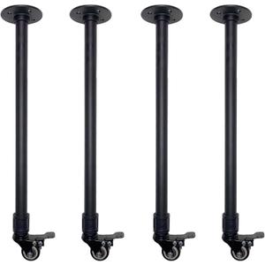 Industrial Pipe Table Leg Set with Casters, Black Metal Legs for Coffee, End Tables & Desks, Rustic Iron Vintage Legs,Set of 4(H20)