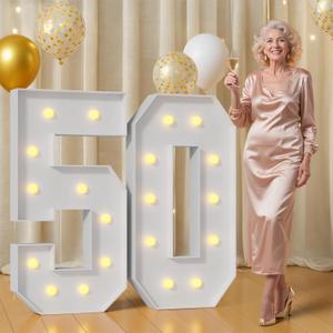 4FT 50 Marquee Numbers 50 Light Up Numbers for Party Large Foam Cardboard Warm White Light Sign Backdrop Birthday Party Decorations